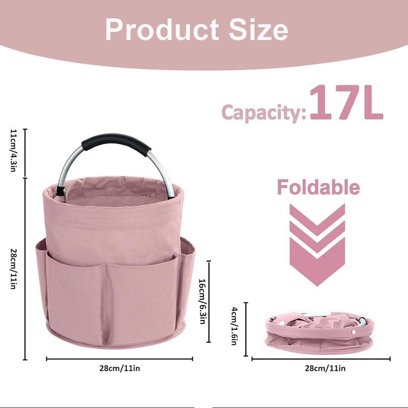 abcmilz 17L Cleaning Caddy with Handle, Cleaning Supplies Organizer, Foldable Storage Basket, Cleaning Supply Caddy, Portable Multi Cleaning Bucket Bag for Home, Garden (Pink) - Image 4